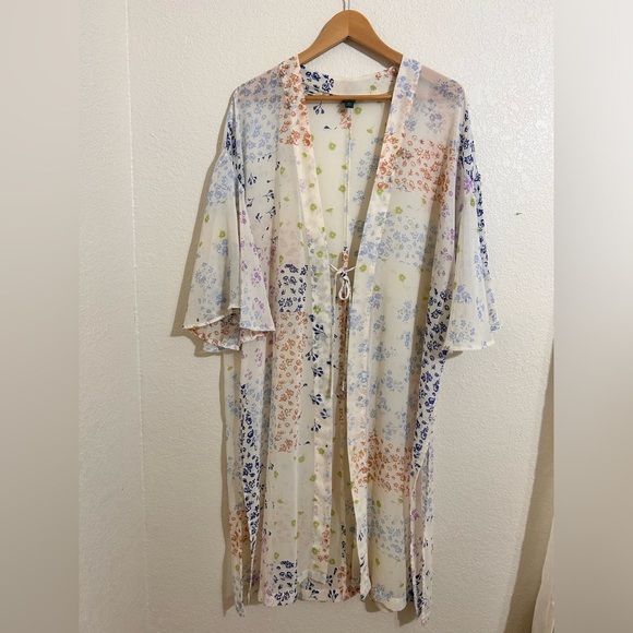 Wild Fable Kimono Sheer White Floral Print One Size - Picture 9 of 9